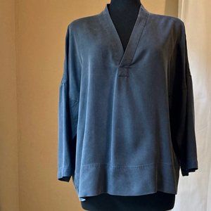 Unlabeled Charcoal Grey Lyocell Kimono Inspired Pullover Blouse.